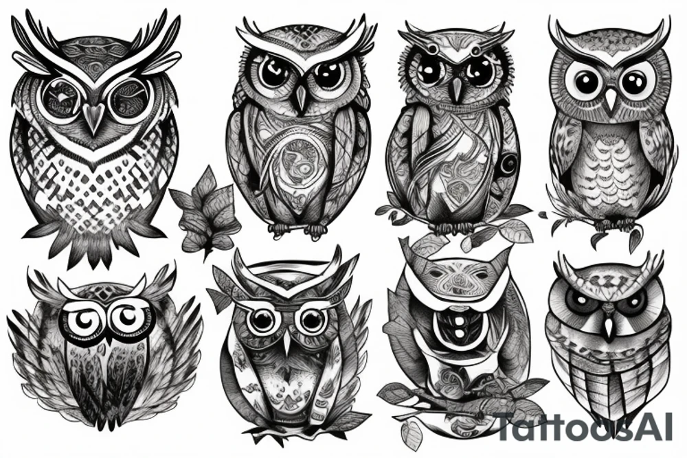 Quote "choose courage over comfort..." with line drawing of owl tattoo idea