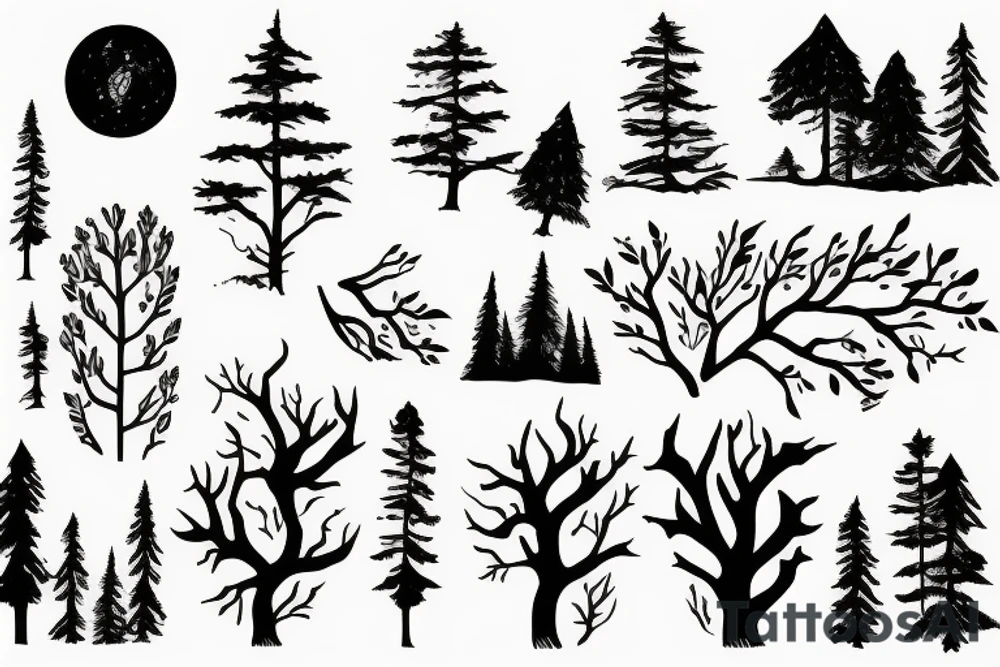 forest at night tattoo idea