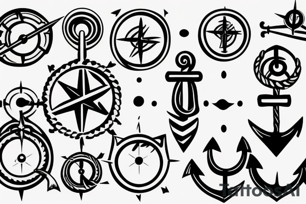 anchor with a compass wrapped around it in the ocean tattoo idea