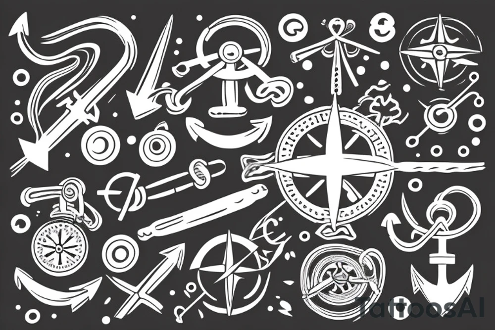 anchor with a compass wrapped around it in the ocean tattoo idea
