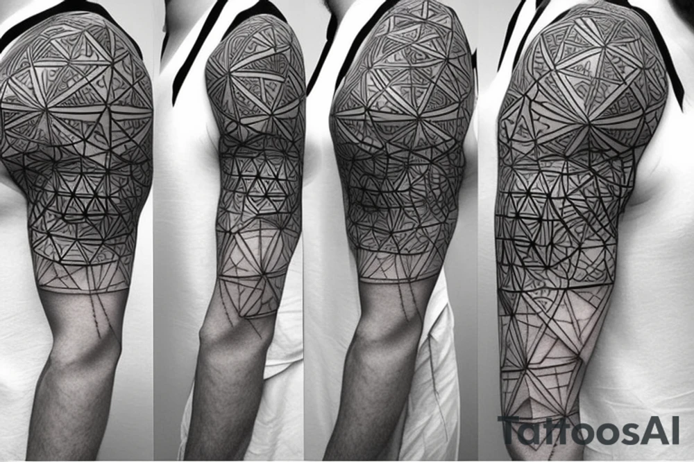 Sci fi geometry pattern on shoulder tattoo idea