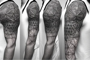 Sci fi geometry pattern on shoulder tattoo idea