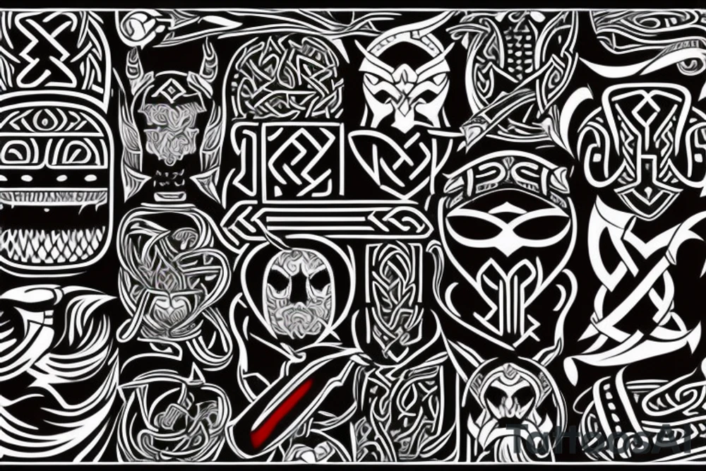 Viking patterns black and red tattoo idea
