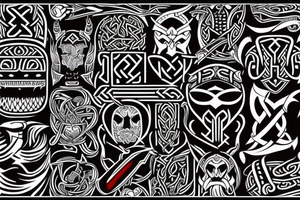 Viking patterns black and red tattoo idea