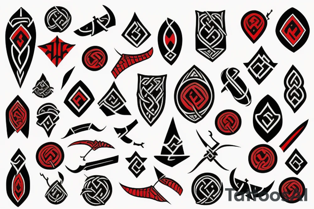 Viking patterns black and red tattoo idea