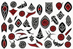 Viking patterns black and red tattoo idea