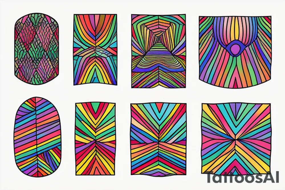 Geometric patterns in rainbow colors tattoo idea