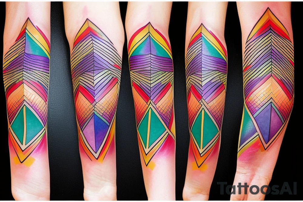 Geometric patterns in rainbow colors tattoo idea