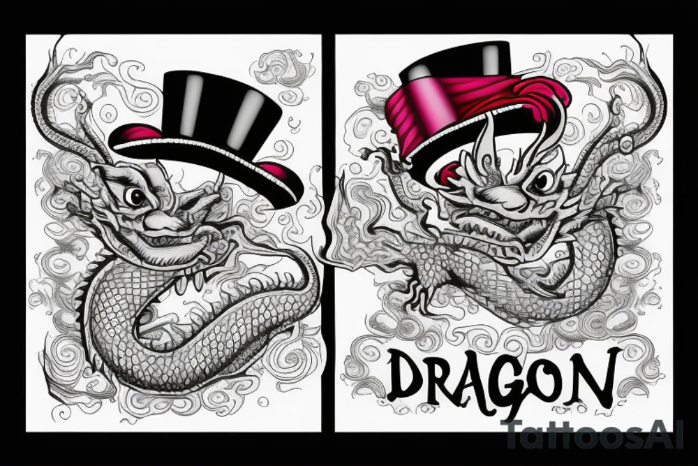Smiling dragon with a top hat tattoo idea