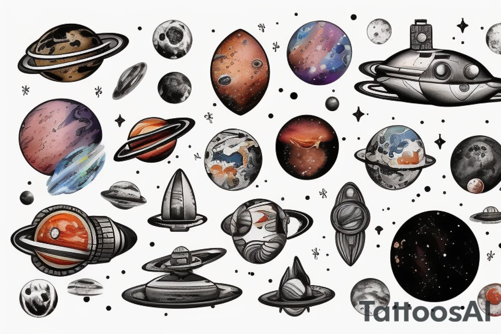Space ship and mars tattoo idea