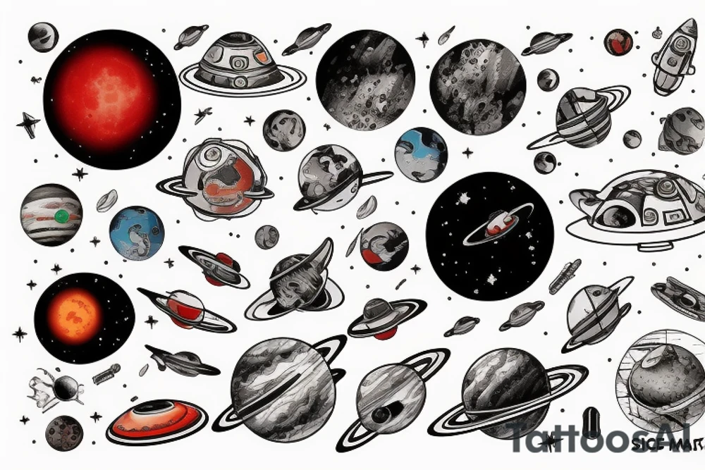 Space ship and mars tattoo idea