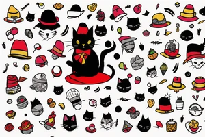 Black cat with a funny hat and a sweater tattoo idea