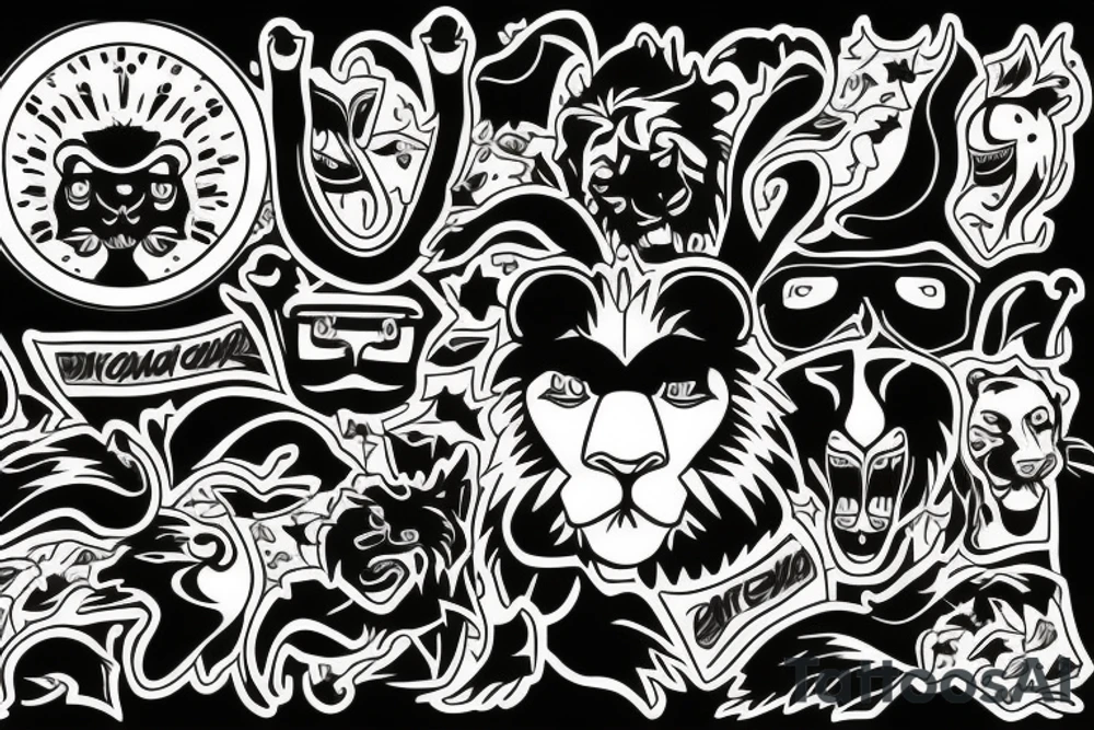 Black lion and a sunset tattoo idea