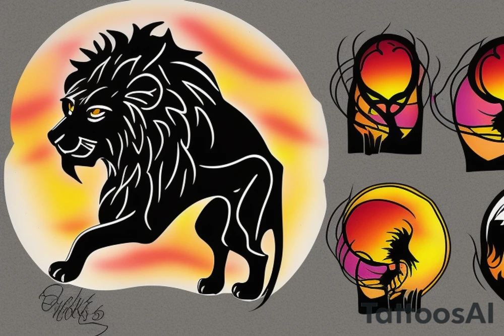 Black lion and a sunset tattoo idea