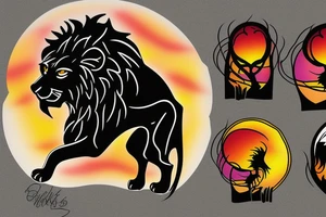 Black lion and a sunset tattoo idea