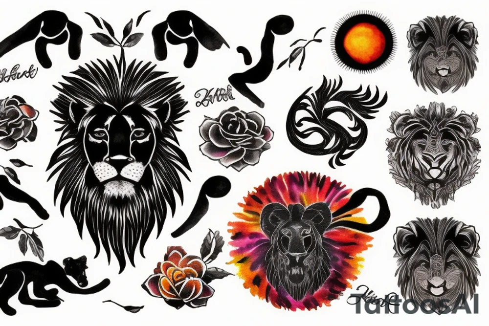Black lion and a sunset tattoo idea