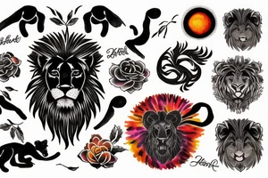 Black lion and a sunset tattoo idea