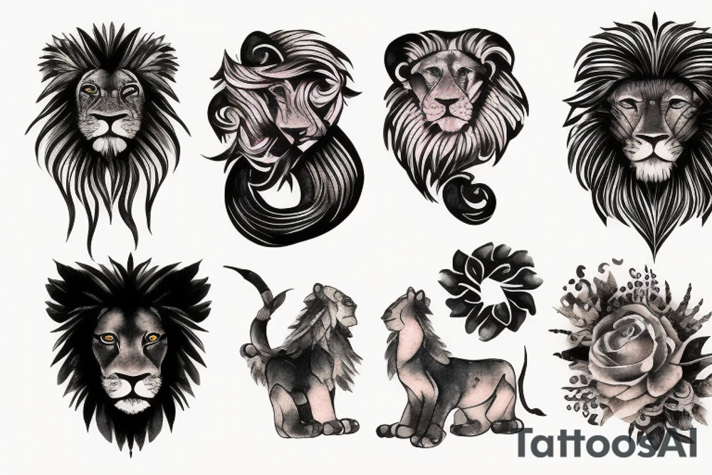 Black lion and a sunset tattoo idea