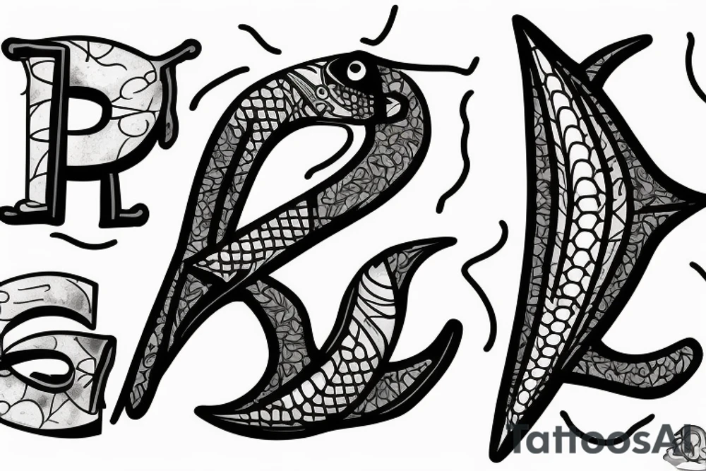 fish bone with a letter r tattoo idea