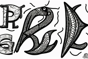 fish bone with a letter r tattoo idea