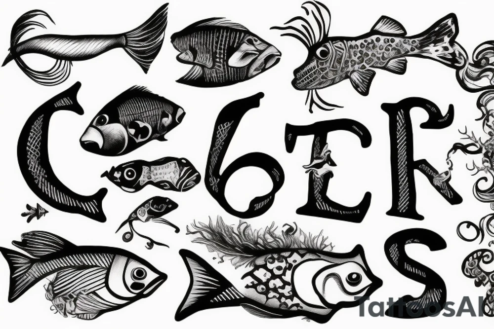 fish bone with a letter r tattoo idea