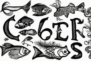fish bone with a letter r tattoo idea
