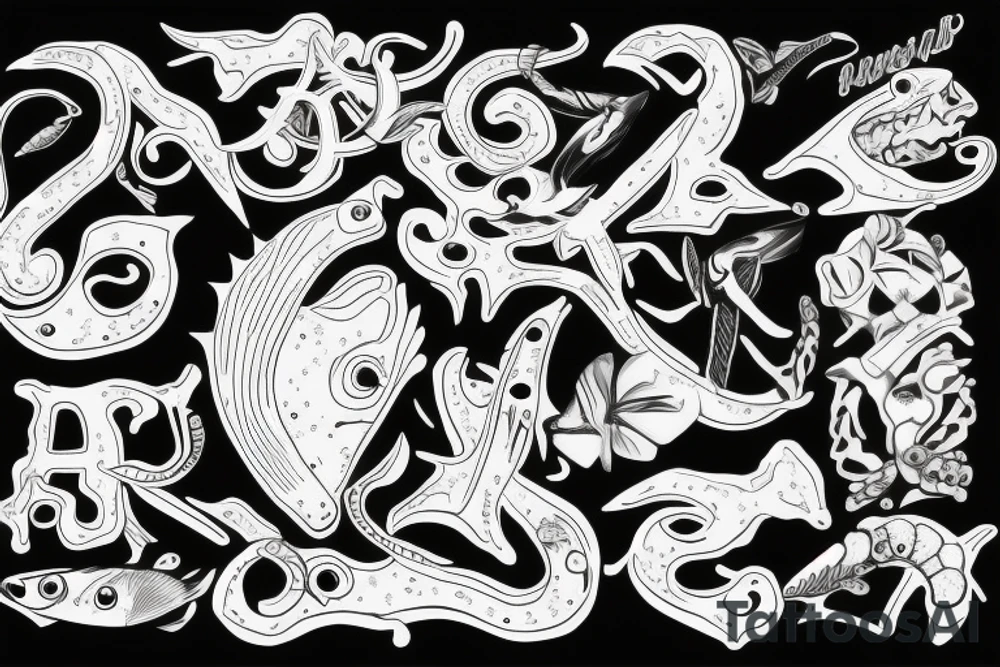 fish bone with a letter r tattoo idea