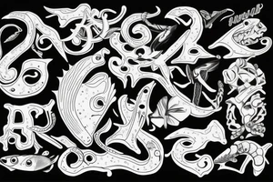 fish bone with a letter r tattoo idea