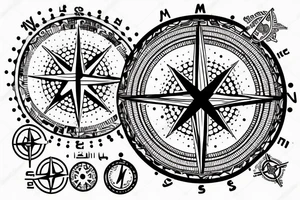 generate a tattoo sketch of israel and jordan with dots on tel aviv jerusalem and amman and a compass in the middle tattoo idea