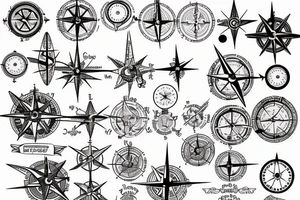generate a tattoo sketch map of eastern Mediterranean region and a compass tattoo idea