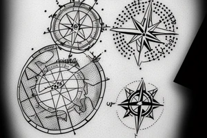 map of israel and jordan with dots on tel aviv jerusalem and amman and a compass in the middle tattoo idea