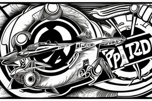 RB211 jet engine with top gun logo and pearl jam given to fly lyric tattoo idea