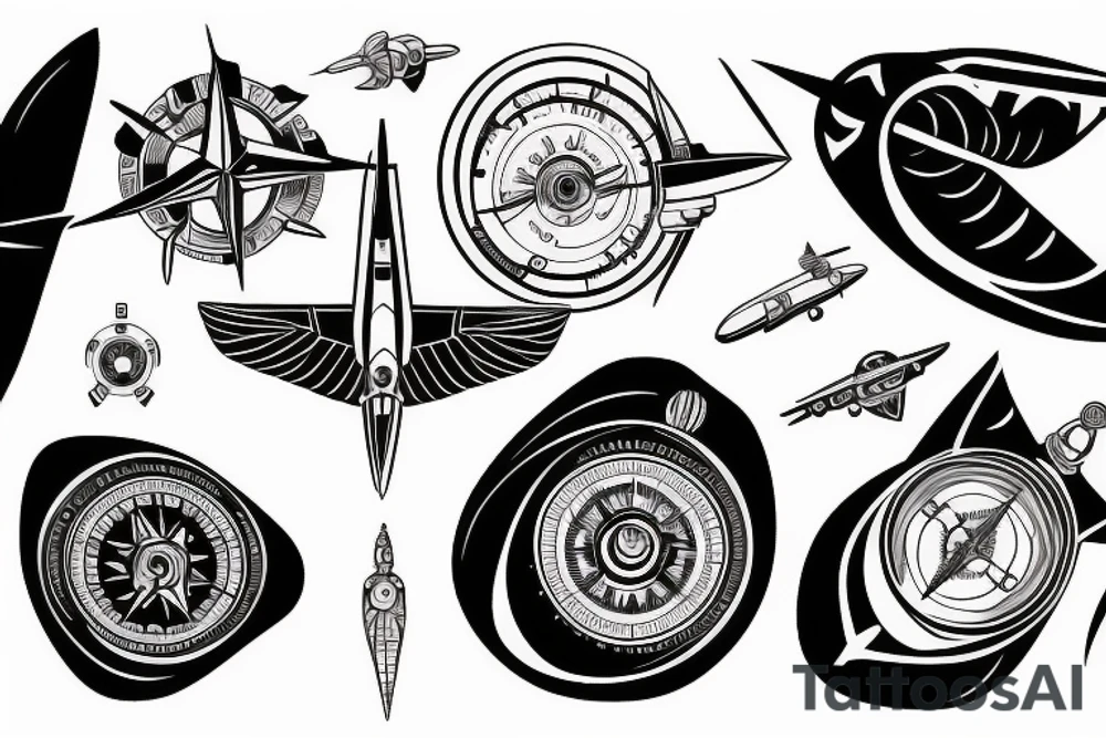 Jet engine, compass, pilot wings tattoo idea