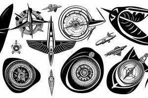 Jet engine, compass, pilot wings tattoo idea