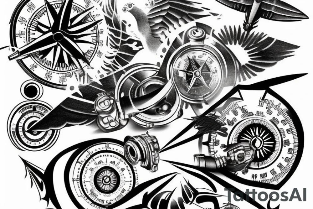 Jet engine, compass, pilot wings tattoo idea