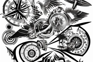 Jet engine, compass, pilot wings tattoo idea