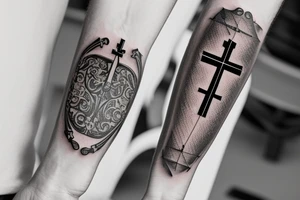 Arm band with Christian cross & a lock with a key tattoo idea