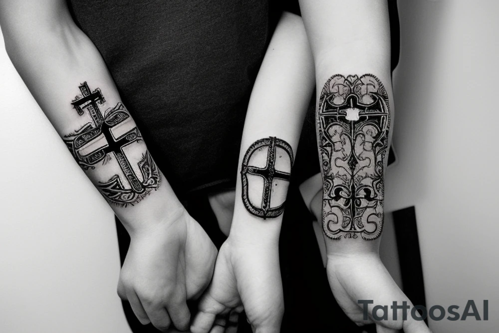 Arm band with Christian cross & a lock with a key tattoo idea Arm band with Christian cross & a lock with a key tattoo idea