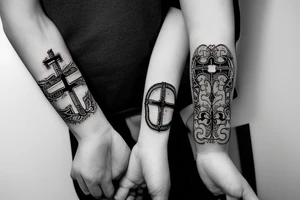 Arm band with Christian cross & a lock with a key tattoo idea