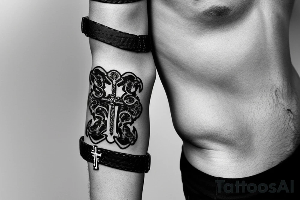 Arm band with Christian cross & Lock with a key tattoo idea