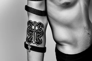 Arm band with Christian cross & Lock with a key tattoo idea