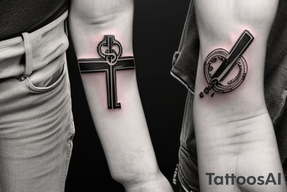 Arm band with Christian cross & Lock with a key tattoo idea