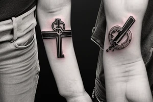 Arm band with Christian cross & Lock with a key tattoo idea