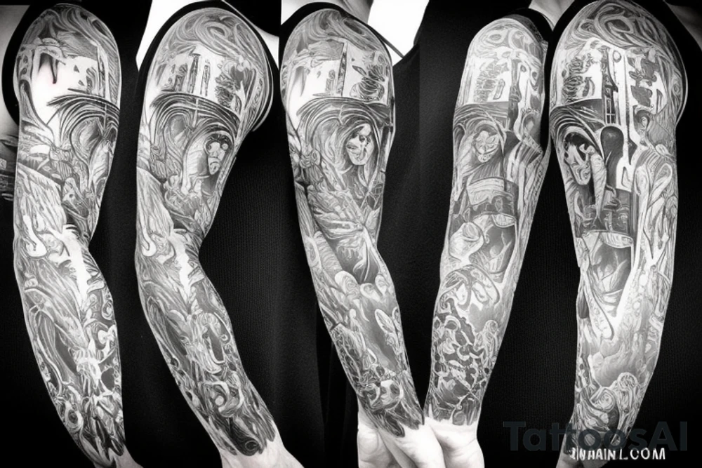 Arm sleeve Christian tattoo idea