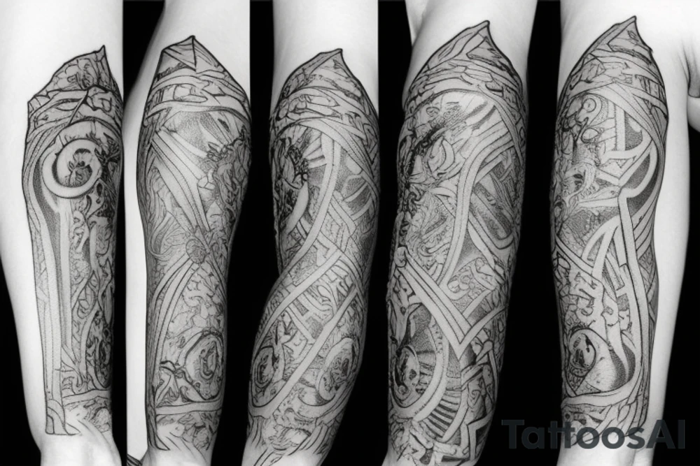 Arm sleeve Christian tattoo idea