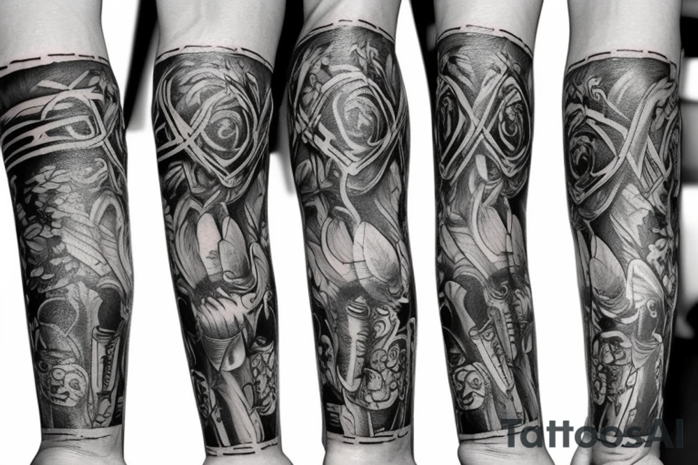 Arm sleeve Christian tattoo idea