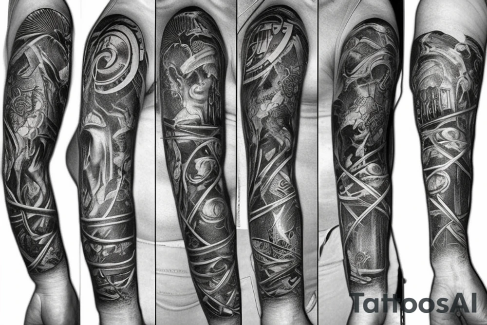 Arm sleeve Christian tattoo idea