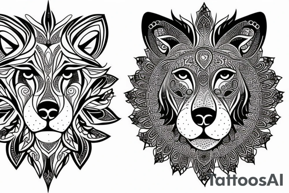 Lion wolf face with mandala tattoo idea