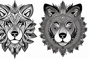 Lion wolf face with mandala tattoo idea