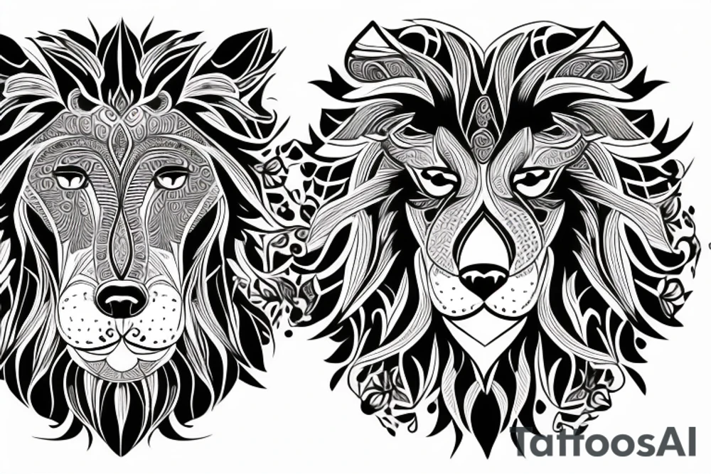 Lion wolf face with mandala tattoo idea